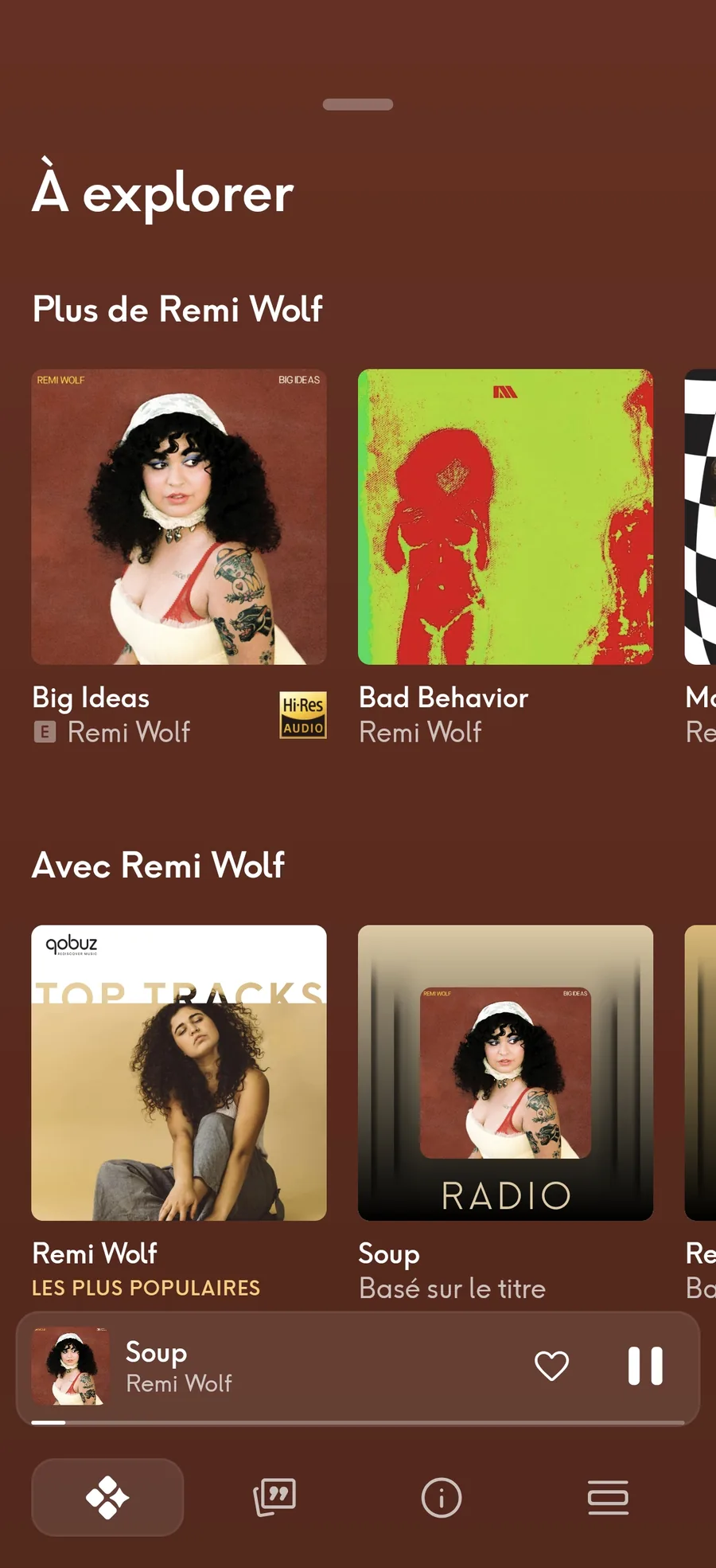 Onglet À explorer de Qobuz affichant d'autres albums de Remi Wolf et des sélections associées